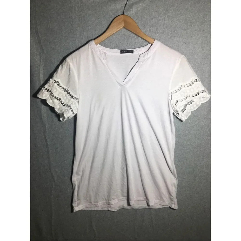 Womens Miholl Blouse White Lace Sleeve Detail Date Night Career Work Casual